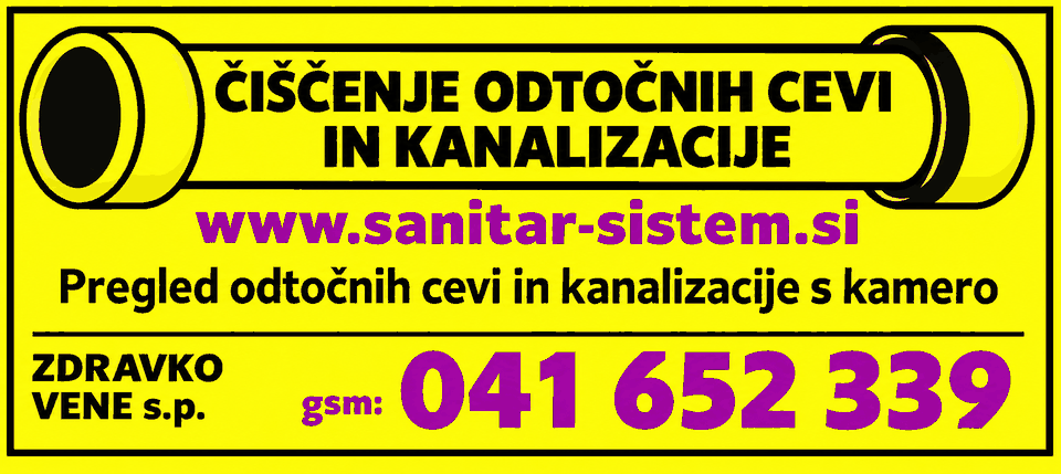 Sanitar Sistem – čiščenje odtočnih cevi in kanalizacije, Zdravko Vene s.p., 041 652 339